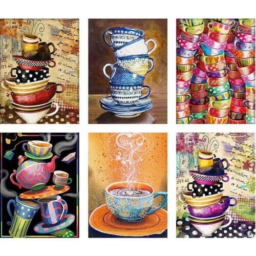 Full 5D Square Diamond Embroidery Mosaic Cartoon Coffee Cup Paintings Vintage Pictures Wall Art Posters Prints Home Decoration