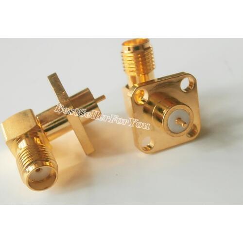 2Pcs SMA Female Jack 4-hole flange solder panel mount Right Angle RF Connector