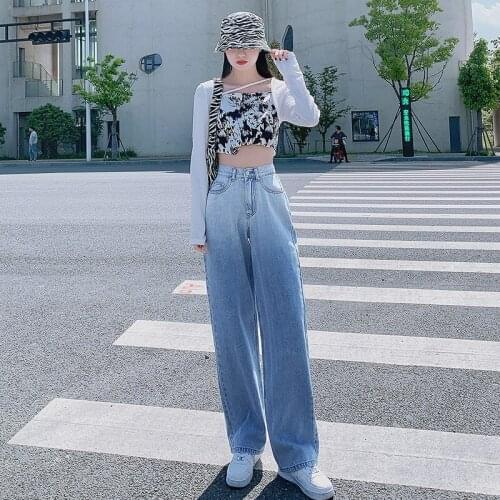 Shnsophi High Waist Mom Jeans Gradient Cotton Denim Wide Leg Pants Women Straight Loose Korean Casual 2XL Pantalones Vaqueros