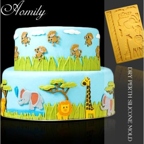 Aomily Elephant Giraffe Monkey Lion Silicone Cake Molds Chocolate Mousse Jelly Candy Animal Bakeware Mold DIY Pastry Baking Tool