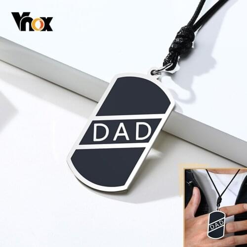 Vnox Stylish Men Black Stainless Steel Dog Tag Pendant Necklaces Christmas New Year Gifts for DAD Family Love Jewelry