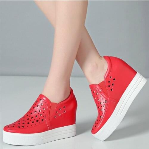 Summer Platform Oxfords Women Genuine Leather Wedges High Heel Ankle Boots Female Hollow Round Toe Fashion Sneakers Casual Shoes