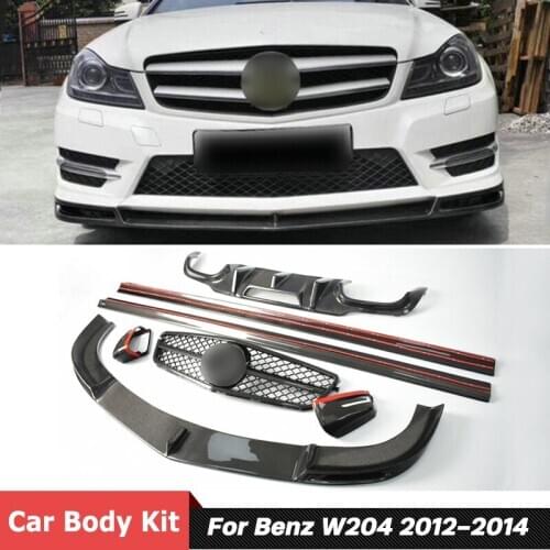 Carbon Fiber Material Front Chin Shovel Bumper Lip Rear Diffuser Side Skirts Grills For Mercedes Benz W204 C200 C180 2012-2014