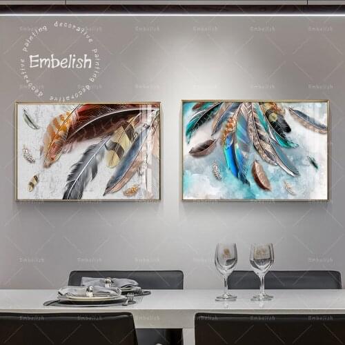 Embelish Simple Colorful Feathers Artworks For Modern Home Decoration HD Spray On Canvas Painting Living Room Wall Art Pictures