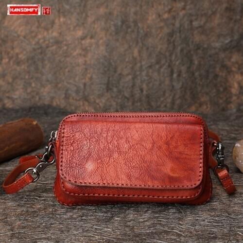 Vintage Leather Small Bag Women Mini Shoulder Messenger Bag Cowhide Mobile Phone Bag Female Shoulder Crossbody Clutch Bags 2020