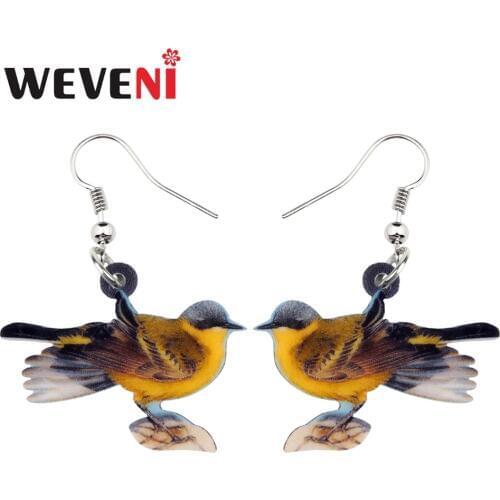 WEVENI Acrylic Yellow Wagtail Bird Earrings New Long Dangle Drop Cartoon Animal Jewelry For Women Girls Female Kids Wholesale
