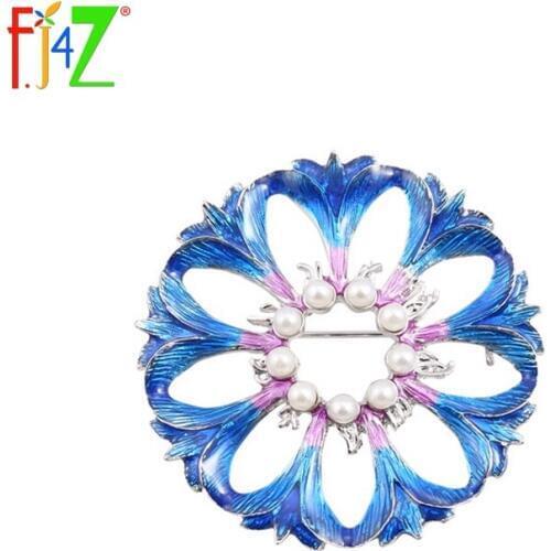 FJ4Z new arrival fashion enamel hollow faux pearl blooming morning glory costume brooch pins jewelry accessories for women