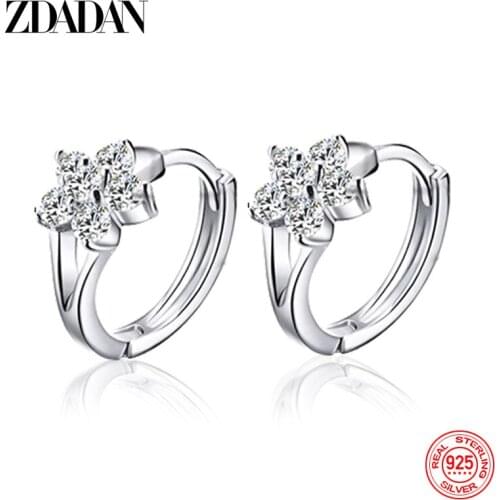 ZDADAN 925 Sterling Silver Flowers Hoop Earrings For Women Fashion Jewelry High Quality