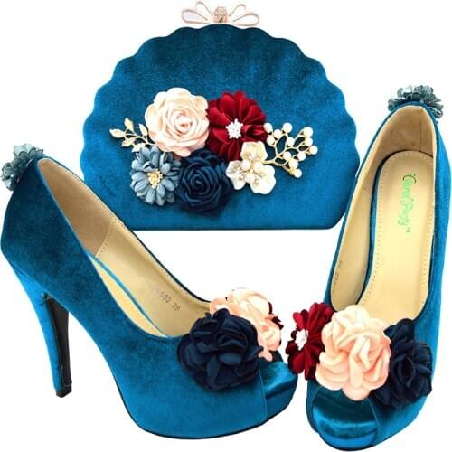 2020 Blue Women Shoes and Bag To Matching for Parties African for Party In Women High Quality Italian Shoes with Bags Set