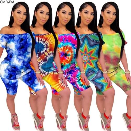 2020 Summer Women Two Pieces Set Tracksuits Short Sleeve Tops+Shorts Suits Sexy Night Joggers Tie-dye Print Sporty Outfits GL191