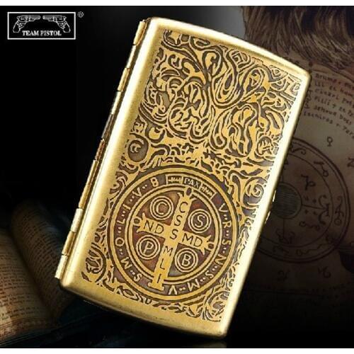 [Golden Carving]Fashion Constantine Durable Nobility Bronze Mens Cigarette Case Cig Holder Hold 12 Cigarettes