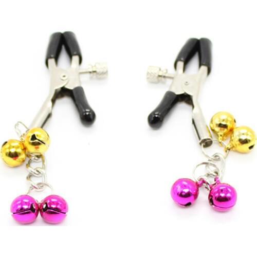 1 Pair Metal Nipple Clamps with 4 Bells Adjustable Nipples Clips Fetish Sex Toy Adult Game Bed Bondage Restraint Sex Products