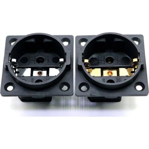 1pc AE03G Rhodium/Gold Plated Neutral AC 250V 16A EU Euro Schuko 2 pin IEC inlet Adapter Hifi Audio Power plug Chassis socket