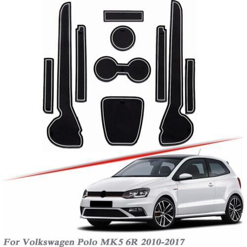 10pcs Car Styling For Volkswagen Polo MK5 6R 2010-2017 Latex Gate slot pad Interior Door Groove Mat Non-slip dust Mat Accessory