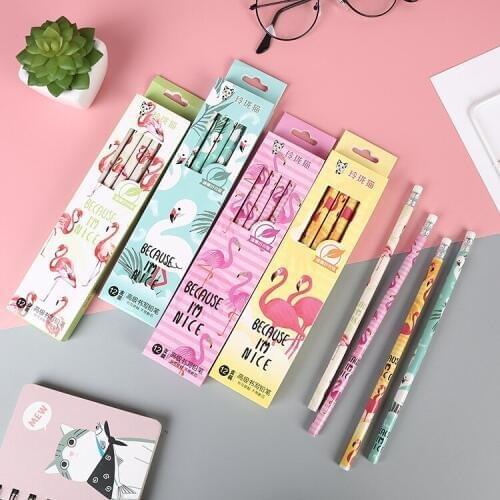 108pcs Kawaii Wood Pencil Cute Creative Flamingo Pencil with Erasers for School Office Supplies Lovely Mixed HB Pencil for Kids