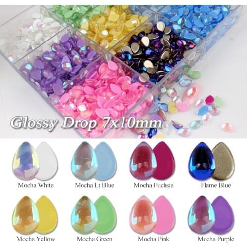 New product Glossy Drop 7x10mm Korean Fashion 3D Nail Art Rhinestone Flatback Glossy Crystal Stones For DIY Nail art Decoration
