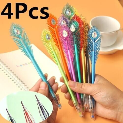 4Pcs Stationery Cartoon Lovely Peacock Feathers Pen 0.38mm Gel Pen Colorful Signing-pen Nice Gifts Random color