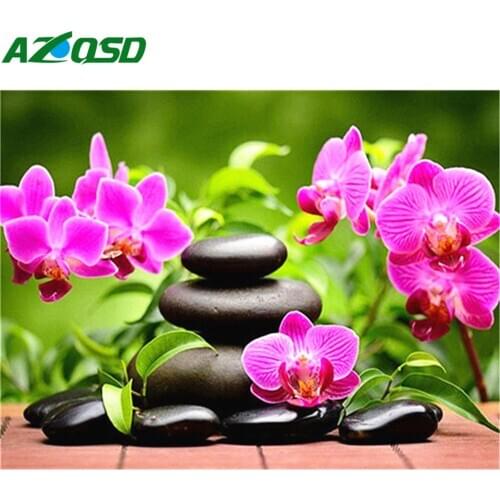 AZQSD 5D Dismond Painting Orchid Stone Full Drill Square Rhinestone Diamond Embroidery Flower Home Decor Needlework Cross Stitch