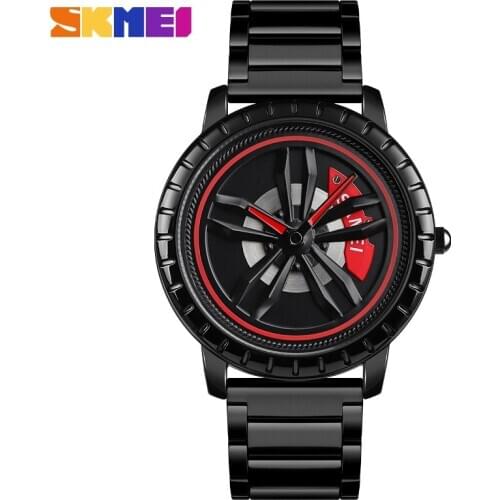 Rotation Dial 3D Car Wheel Rim Hub Watch Men Watch Waterproof Black Rotating montre homme relojes para hombre relogios masculino