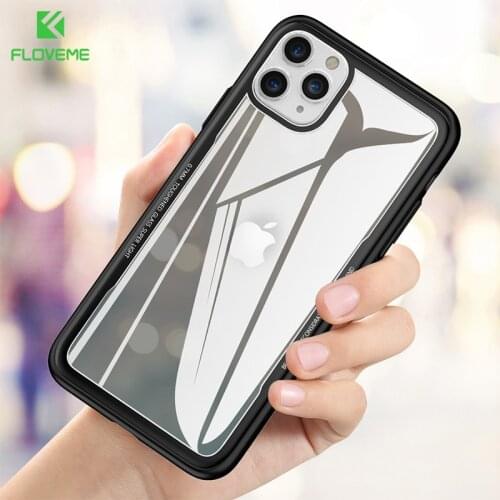 FLOVEME Glass Case For iPhone 11 Pro Max Transparent Protective Tempered Glass Case For iPhone 7 8 Cover For iPhone X XR XS Max
