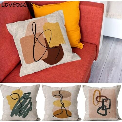 Nordic Beige Abstrac Geometry Human Face Kiss Pillow Case Queen Vintage Size Cushion Cover Modern Home Room Cousin Decoration