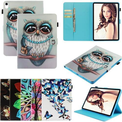 Stand Wallet Case For iPad Pro 11" 11 Inch 2018 Smart Cover Auto Wake/Sleep Feature Card Slots Stylus Pen Owl Butterfly Flower