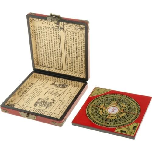 Antique BaGua Feng Shui Luo Pan Chinese Compass Ying-Yang w/ Leather Dragon Phoenix Case