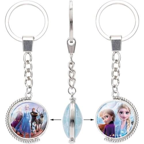 Disney Frozen 2 Accessories elsa Princess Anna Olaf Time Gemstone Double-sided Rotating Alloy Key Chain Mobile phone accessories