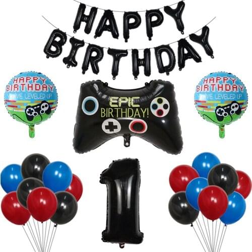 Foil Gamepad Balloons Game On with Black Digit Number Ball Childrens Boy Birthday Party Decorations Game Theme Party Supplies
