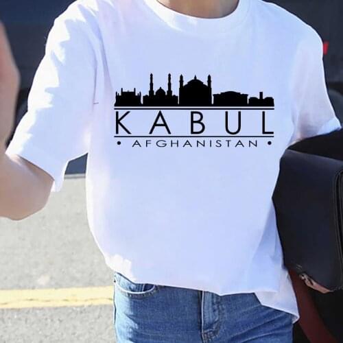 BLINGPAW Graphic T Shirts Afghanistan Kabul Landmark Building Letter Print T-shirt White Cotton Unisex Tees Summer Tee Shirts
