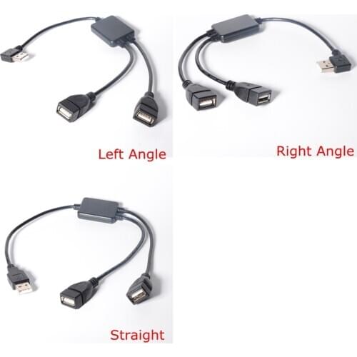 2 in 1 Usb2.0 extension cable 90 Degree Right & Left Angle USB 2.0 A male to 2 female USB charging Y Splitter power cable 0.3m