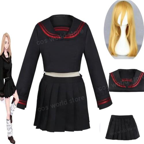 ​ Tokyo Revengers Cosplay Costume Black Women Dress School Uniform Long Sleeve Skirt Costume Activity Carnival Party For Women