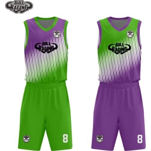 Red Blue Green Purple Orange Color Custom Reversible Basketball Sets Shirts And Shorts