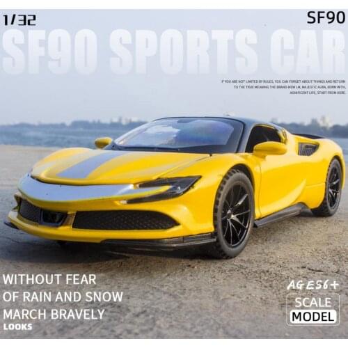 Hot scale 1:32 wheels diecast Italia horse logo Ferra SF90 super sport car metal model with light sound pull back vehicle toy