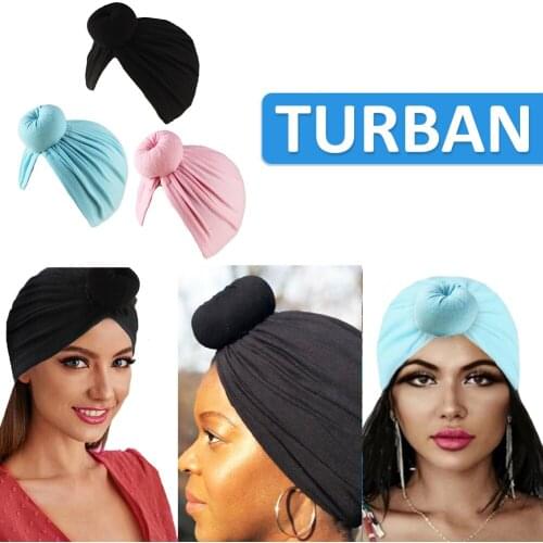 Fashion Solid Woman Turban Hat Elastic Muslim Headdress Wrap Head Scarves
