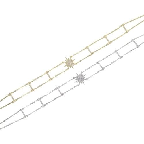 2021 North Star Charm Short Necklaces For Women Delicate White Cz Paved With Tiny Bar Double Link Chain Choker Wedding Jewelry