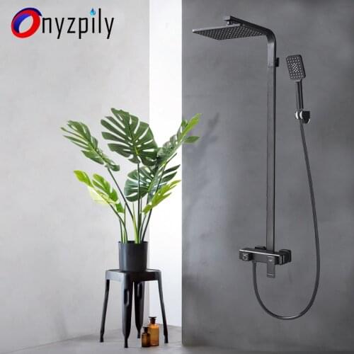 Onyzpily Shower Faucet Set Black Chrome 3 Waterway Hot&Cold Water Mixer Wall Mounted ABS Shower Hand PV Hose