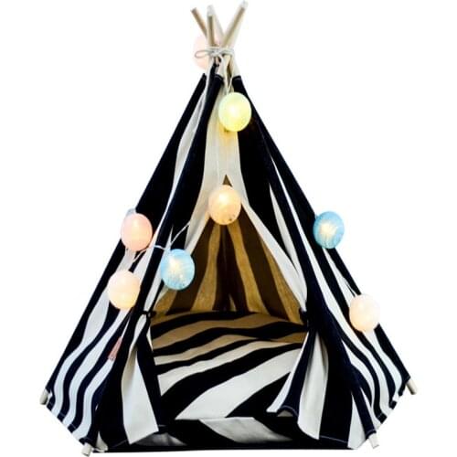 Portable Linen Pet Tent Dog House Washable Kitten Puppy Indoor Outdoor Kennels Travel Cave with Mat Cat Bed White Canvas