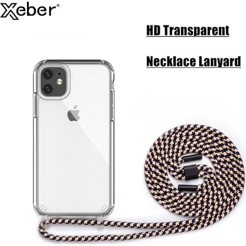 Crossbody Necklace Lanyard Transparent Holder Phone Case For iPhone 11 12 Pro Max X X XR 7 8Plus SE Shockproof Carry Strap Cover
