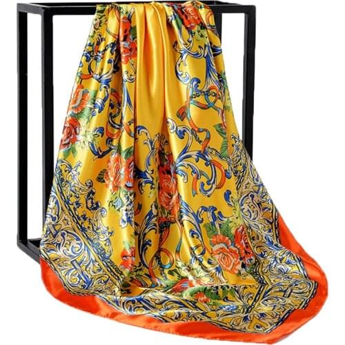Silk Scarves Spring And Summer Lady Print Big Square Scarf Sunscreen Shawls Women Fashion Small Hair Neck Beach Hijab Bandanna