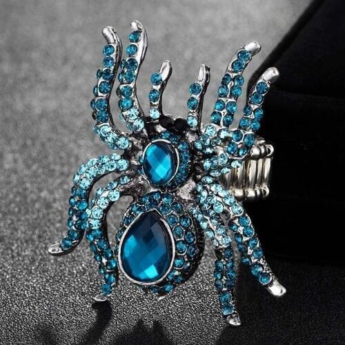 Blue Spider Adjustable Ring For Men Statement Party Gifts Anti-silver vintage Rings Women stretch ring Fashion Aneis Mujer Anel