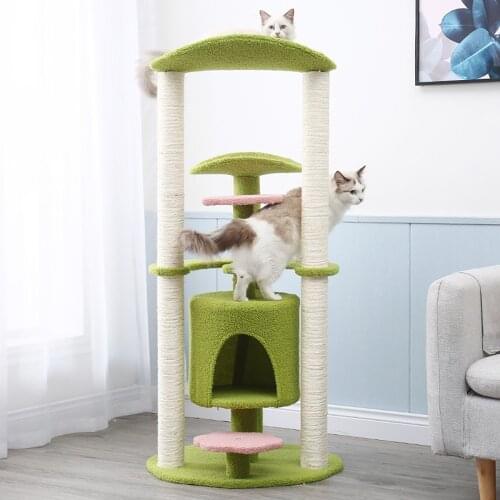 Solid Wood Sisal Column Integrated Cat House Toy Cat Scratching Tree Cat Climbing Frame