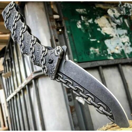 Outdoor Tactical Folding Knife Personalized Knifes 3D Chain Carved Hunting Pocket Survival Rescue knives Stonewash Camping tool