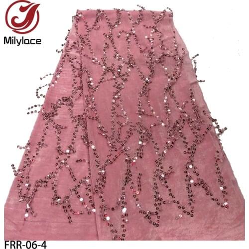 Nigerian Sequins Velvet Fabric 5 Yards Sequins Tassel Velvet Fabric Fashion Soft Fabric for Party Dresses FRR-06