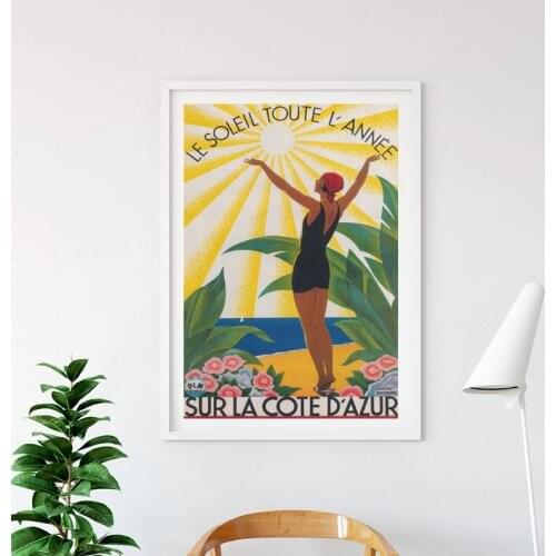 Sur La Cote D' Azur France Print Vintage Travel Poster Colorful Wall Art Canvas Painting French Riviera Broders Home Wall Decor