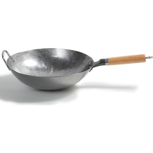 Wok Traditional Hand Hammered Carbon Steel Wok Non-stick Non-coating, 36cm Chef Wok ,Round Bottom