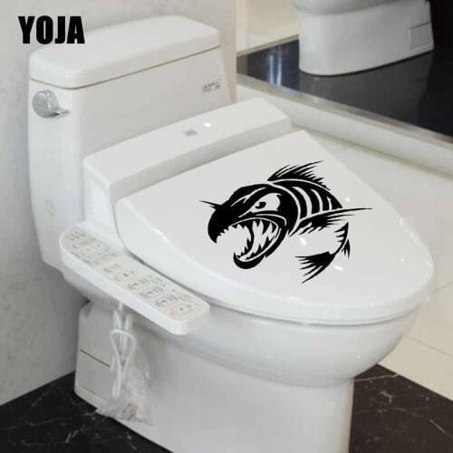 YOJA 23.6X17.2CM Toilet Sticker Aggressive Fish Skeleton Bedroom Home Decor Wall Sticker T5-0367