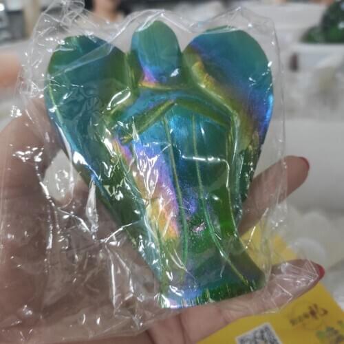 10cm green Electroplating gypsum Wishing angel spiritual energy stone home decoration