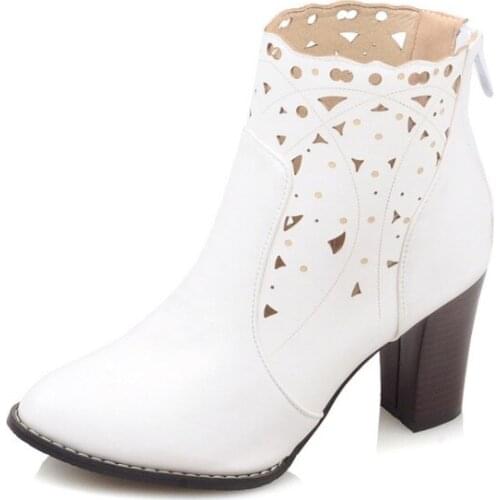 Big Size 9 10 11-13 boots women shoes ankle boots for women ladies boots shoes woman winter Hollow back zipper square heel