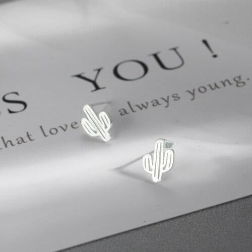 Cactus Stud Earrings For Women Simple Hollow Brushed Small Plant Korean Niche Design Personality Lovely Girl Jewelry Wholesale